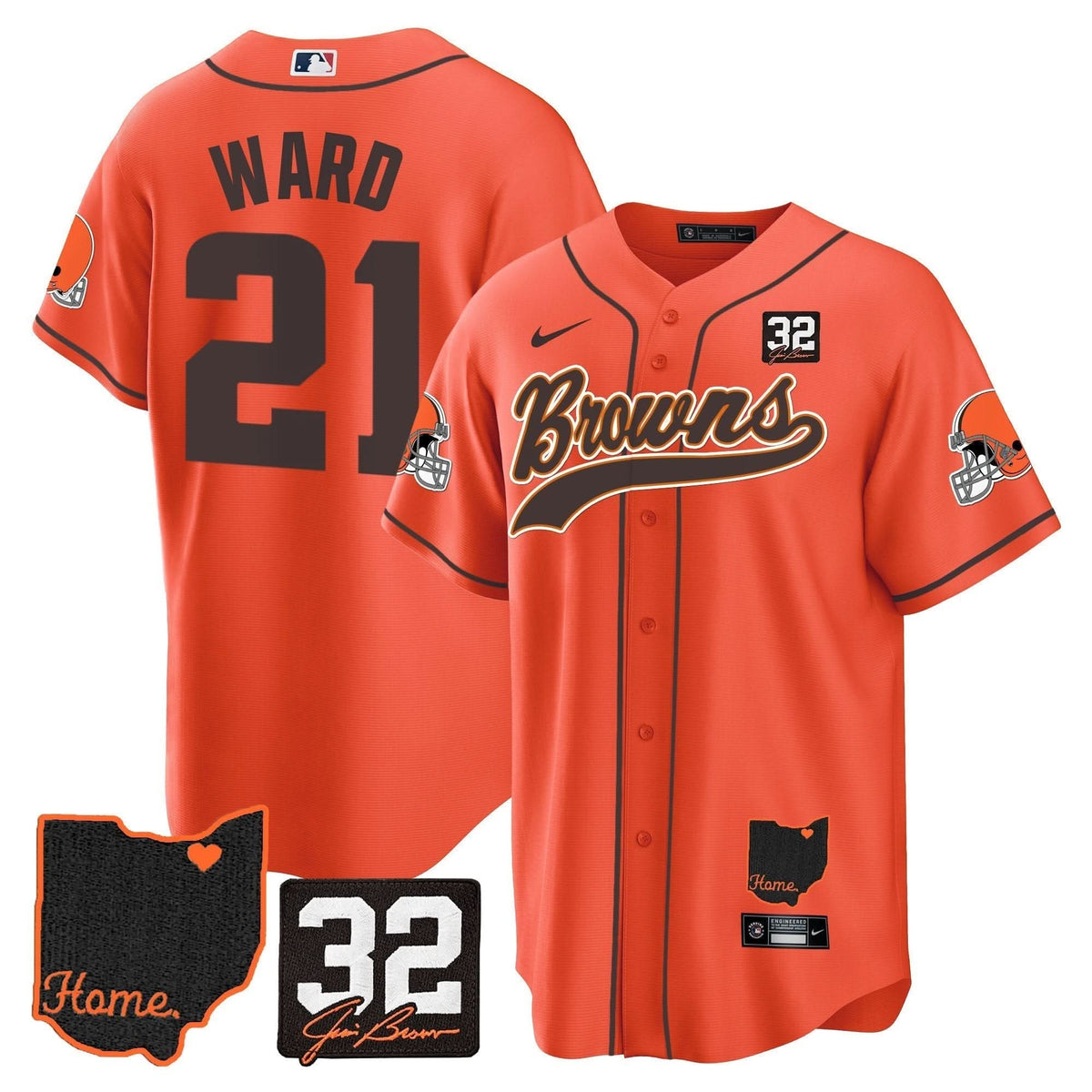 Browns #32 Jim Brown Memorial & Home Patch Baseball Jersey V2 - All Stitched - image 10
