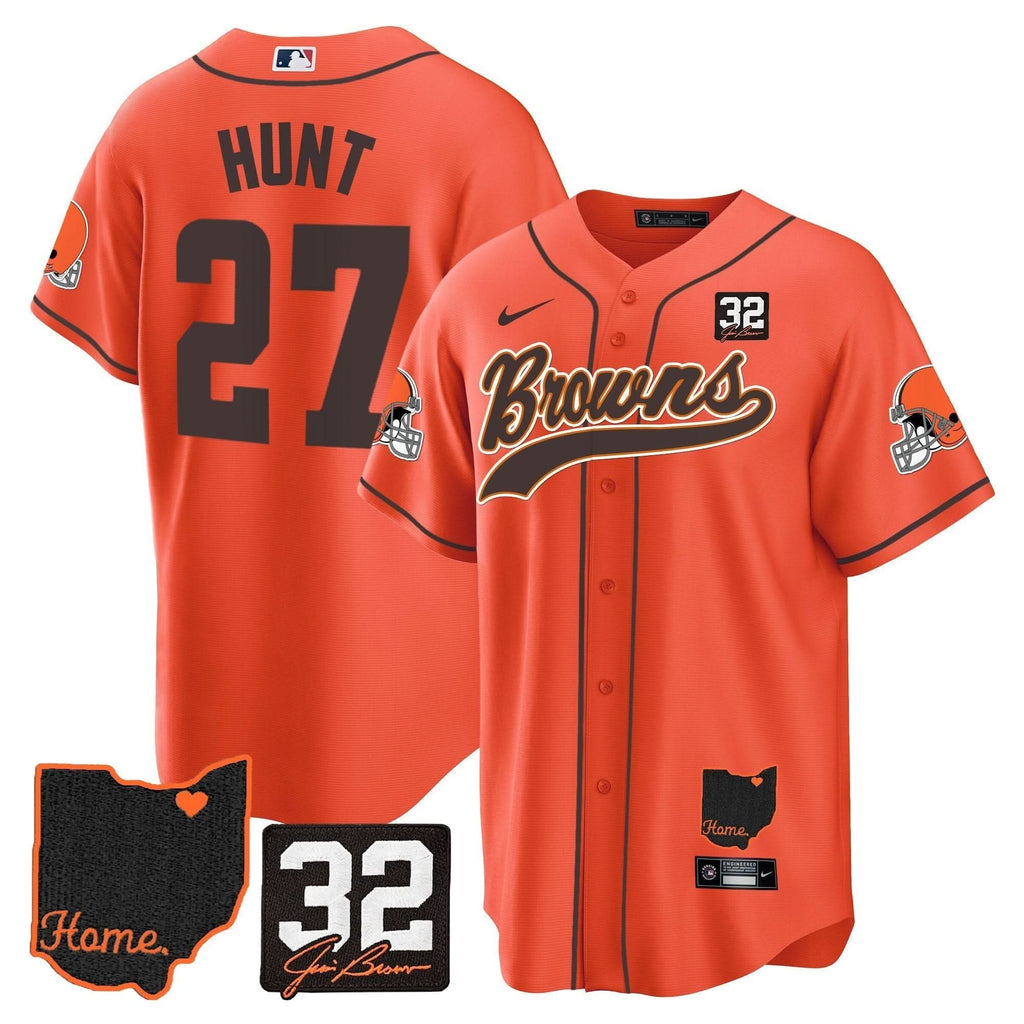 Browns #32 Jim Brown Memorial & Home Patch Baseball Jersey V2 - All Stitched - image 34