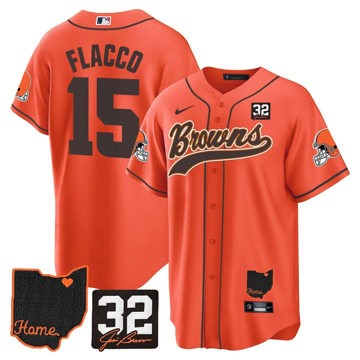Browns #32 Jim Brown Memorial & Home Patch Baseball Jersey V2 - All Stitched - image 35