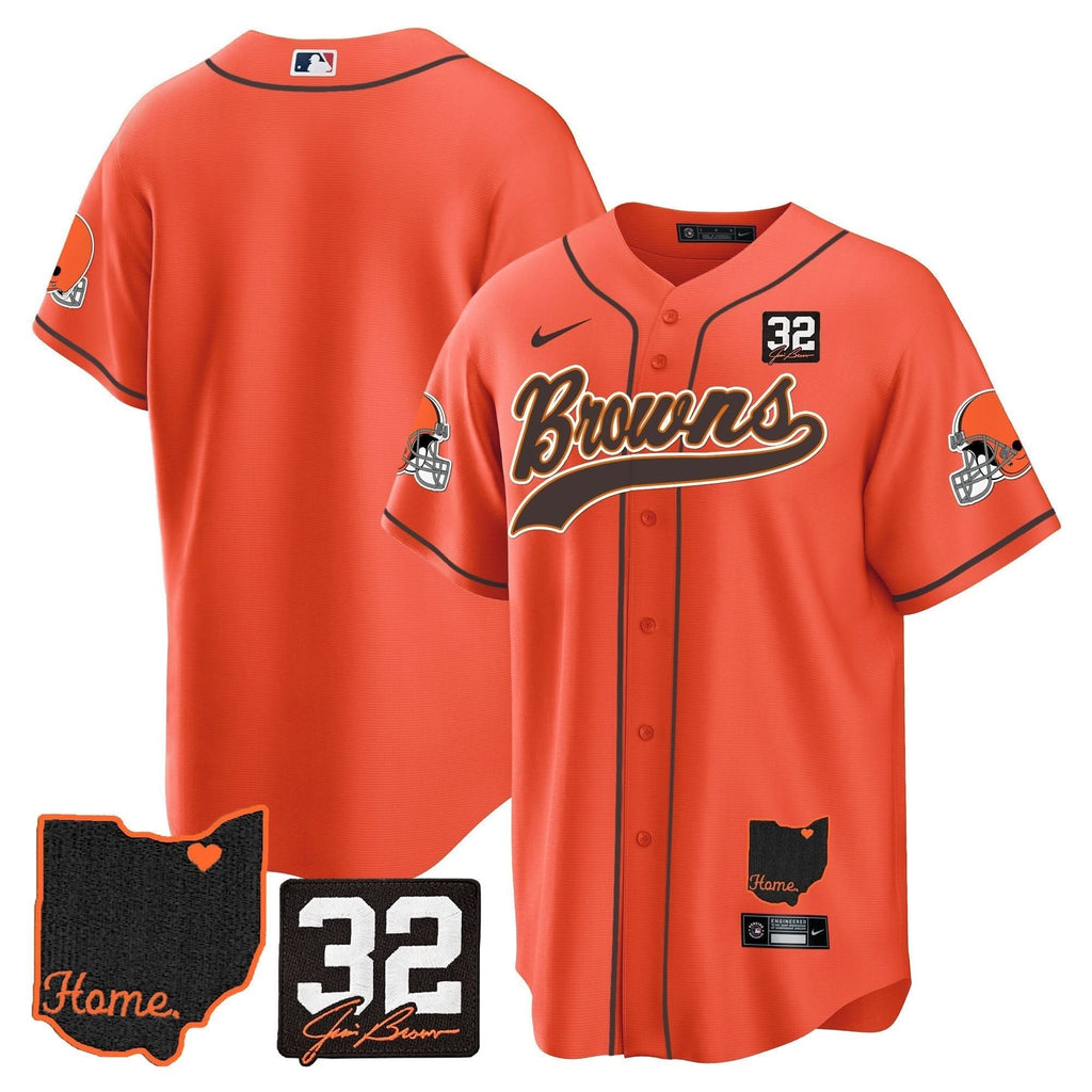 Browns #32 Jim Brown Memorial & Home Patch Baseball Jersey V2 - All Stitched - image 13