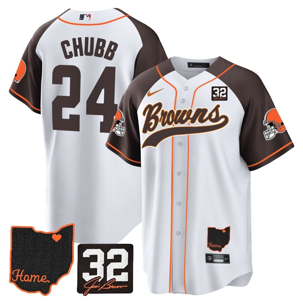 Browns #32 Jim Brown Memorial & Home Patch Baseball Jersey V2 - All Stitched - image 14