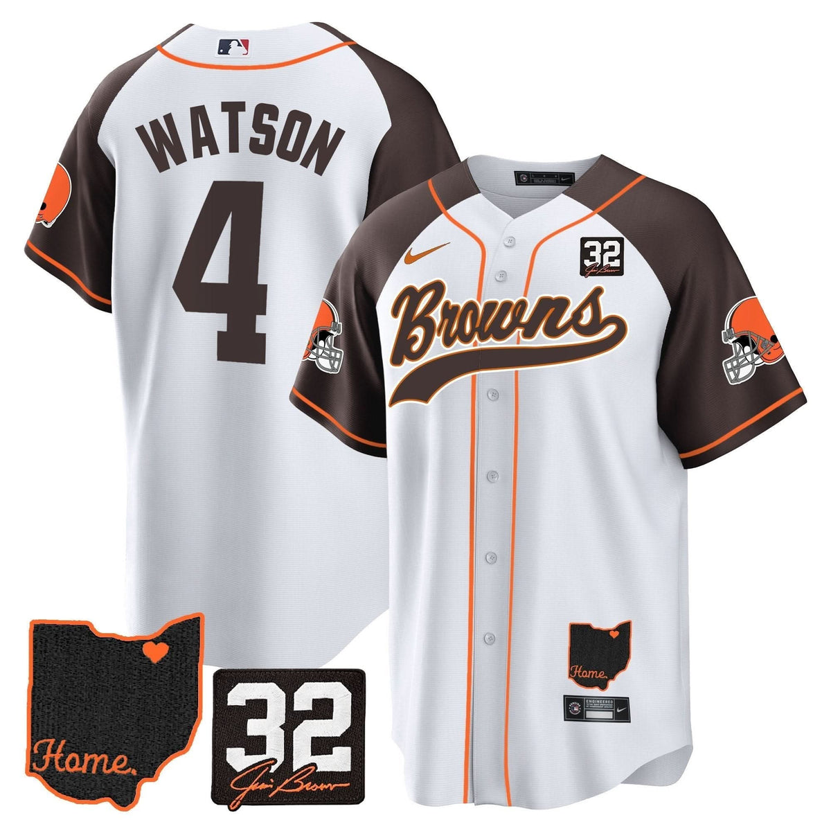 Browns #32 Jim Brown Memorial & Home Patch Baseball Jersey V2 - All Stitched - image 38