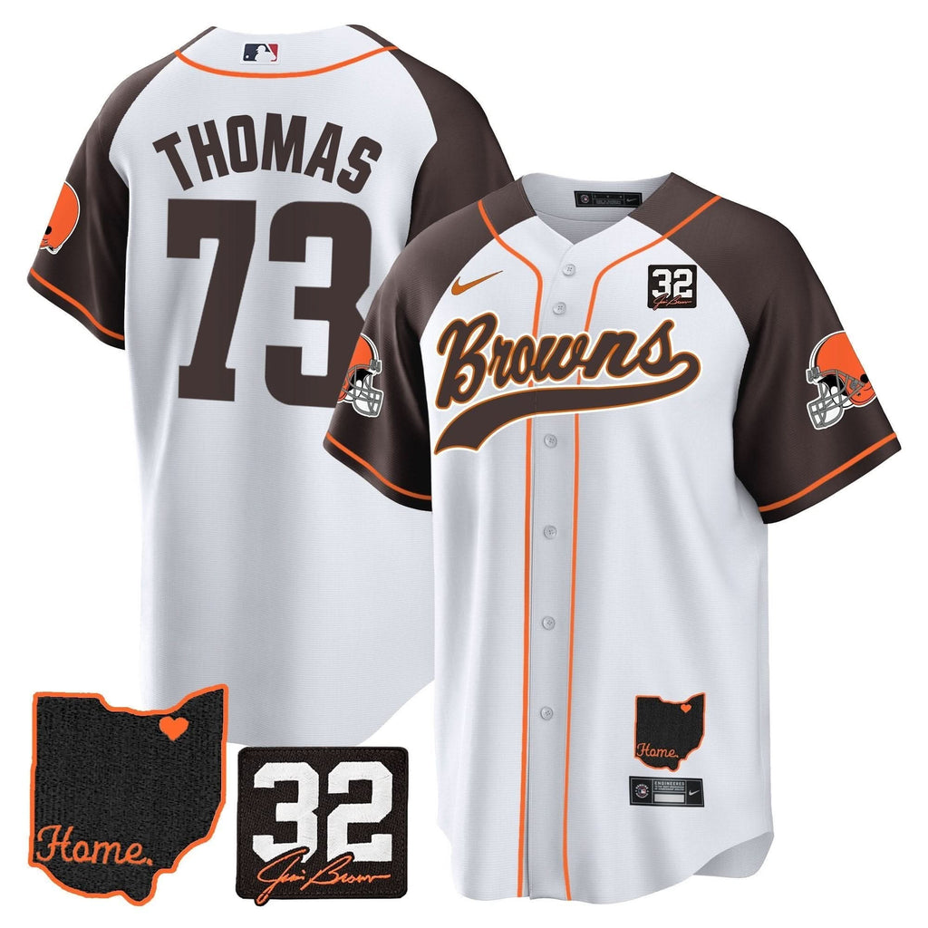 Browns #32 Jim Brown Memorial & Home Patch Baseball Jersey V2 - All Stitched - image 39