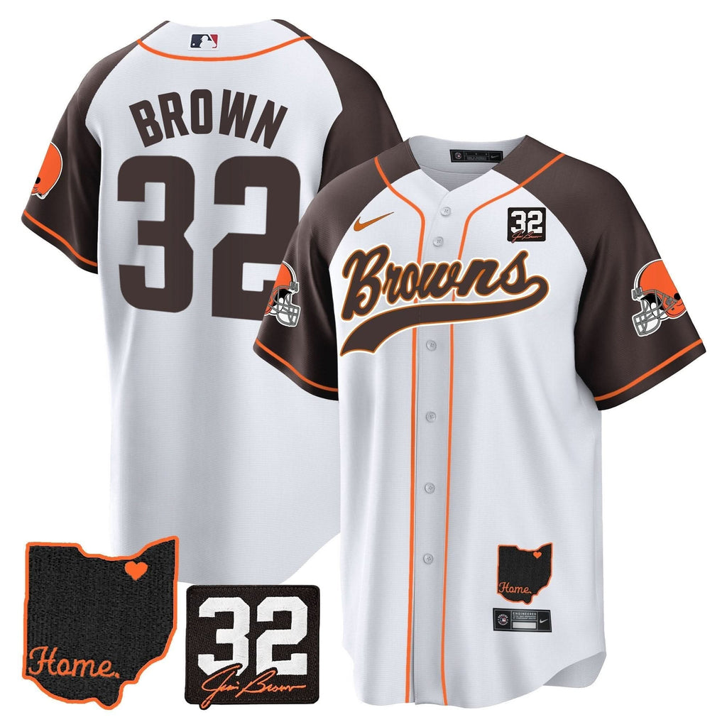 Browns #32 Jim Brown Memorial & Home Patch Baseball Jersey V2 - All Stitched - image 40