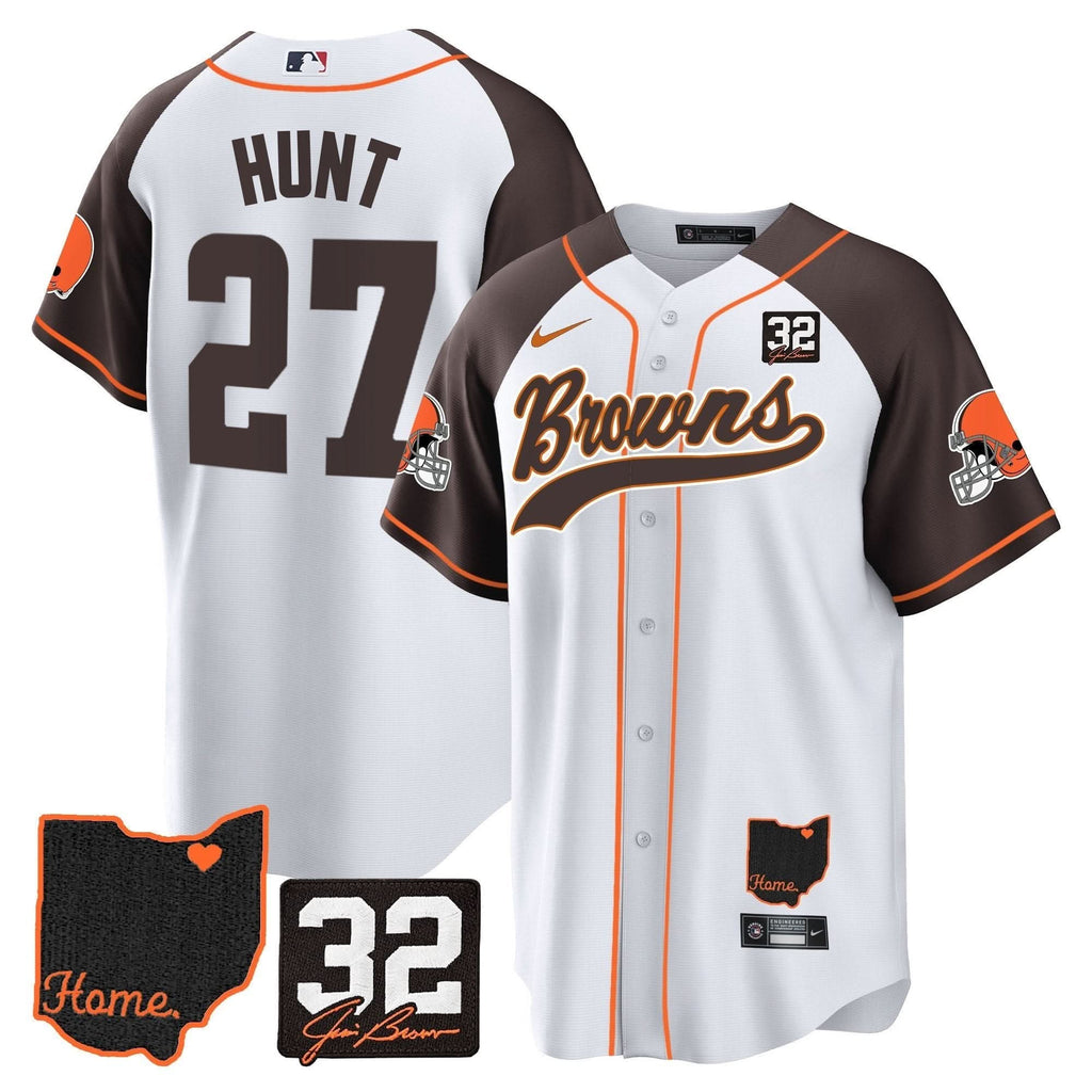 Browns #32 Jim Brown Memorial & Home Patch Baseball Jersey V2 - All Stitched - image 43