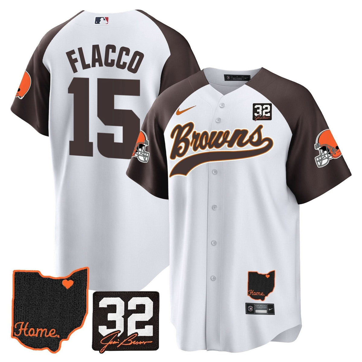 Browns #32 Jim Brown Memorial & Home Patch Baseball Jersey V2 - All Stitched - image 21