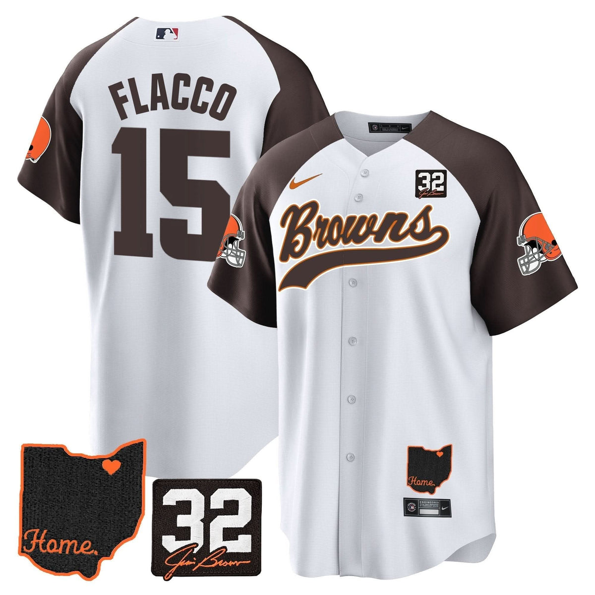 Browns #32 Jim Brown Memorial & Home Patch Baseball Jersey V2 - All Stitched - image 44