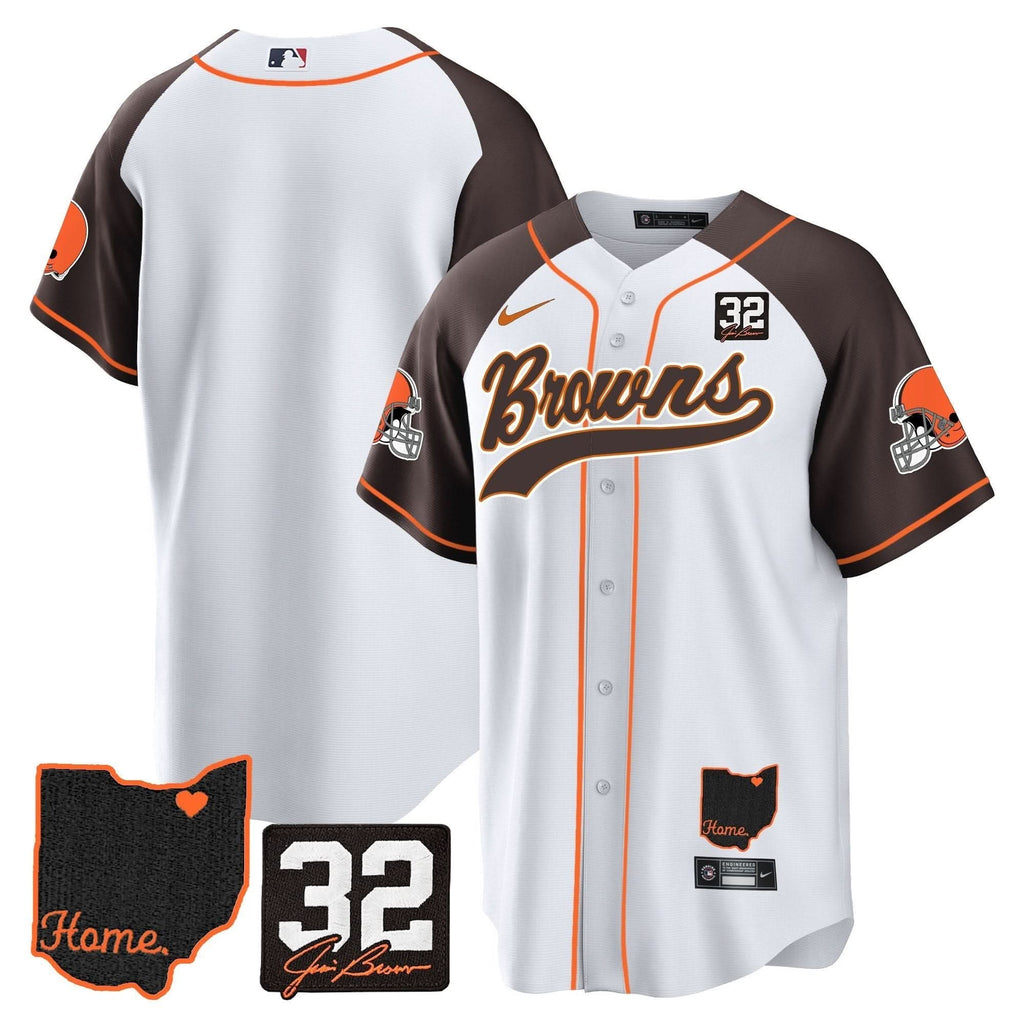 Browns #32 Jim Brown Memorial & Home Patch Baseball Jersey V2 - All Stitched - image 22