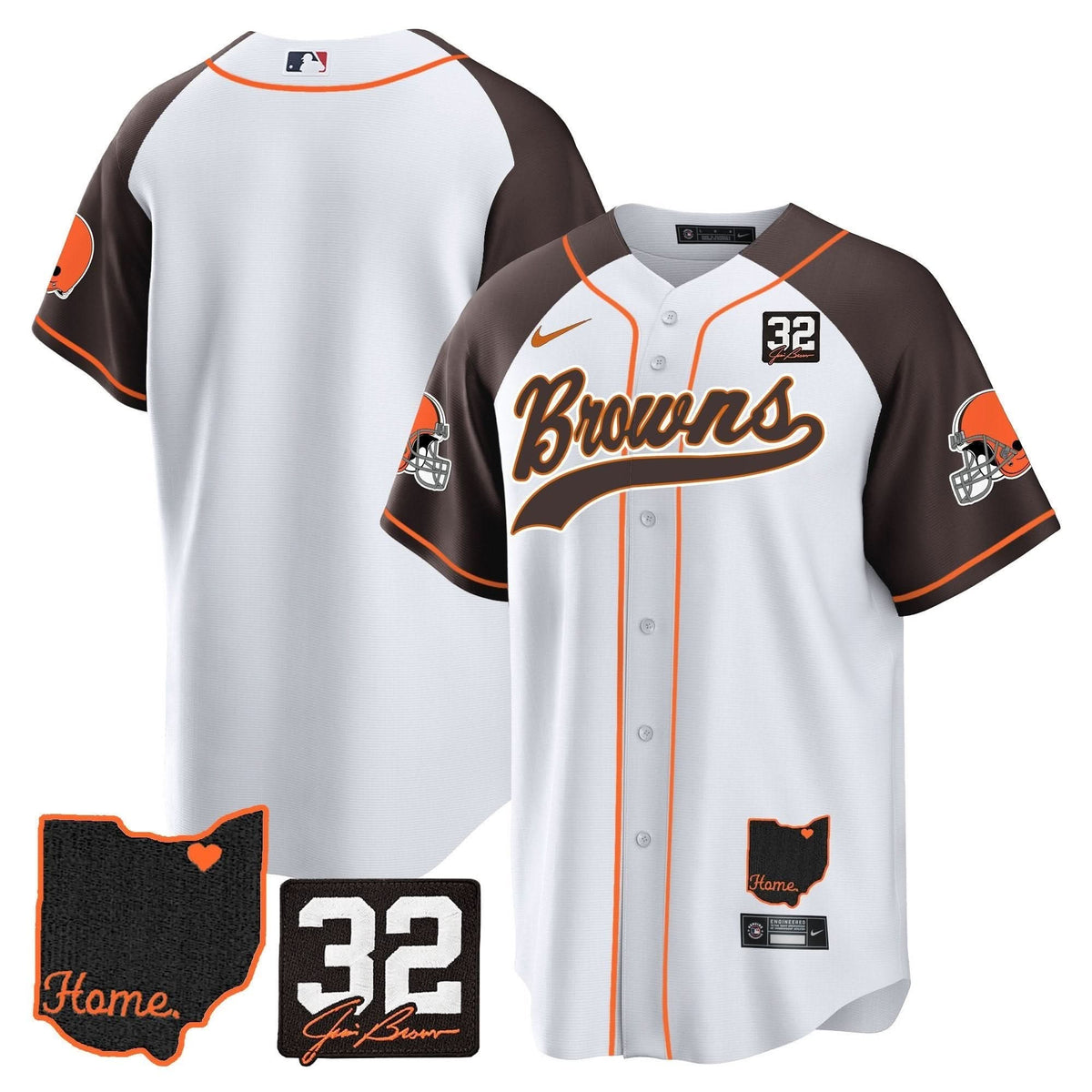 Browns #32 Jim Brown Memorial & Home Patch Baseball Jersey V2 - All Stitched - image 45