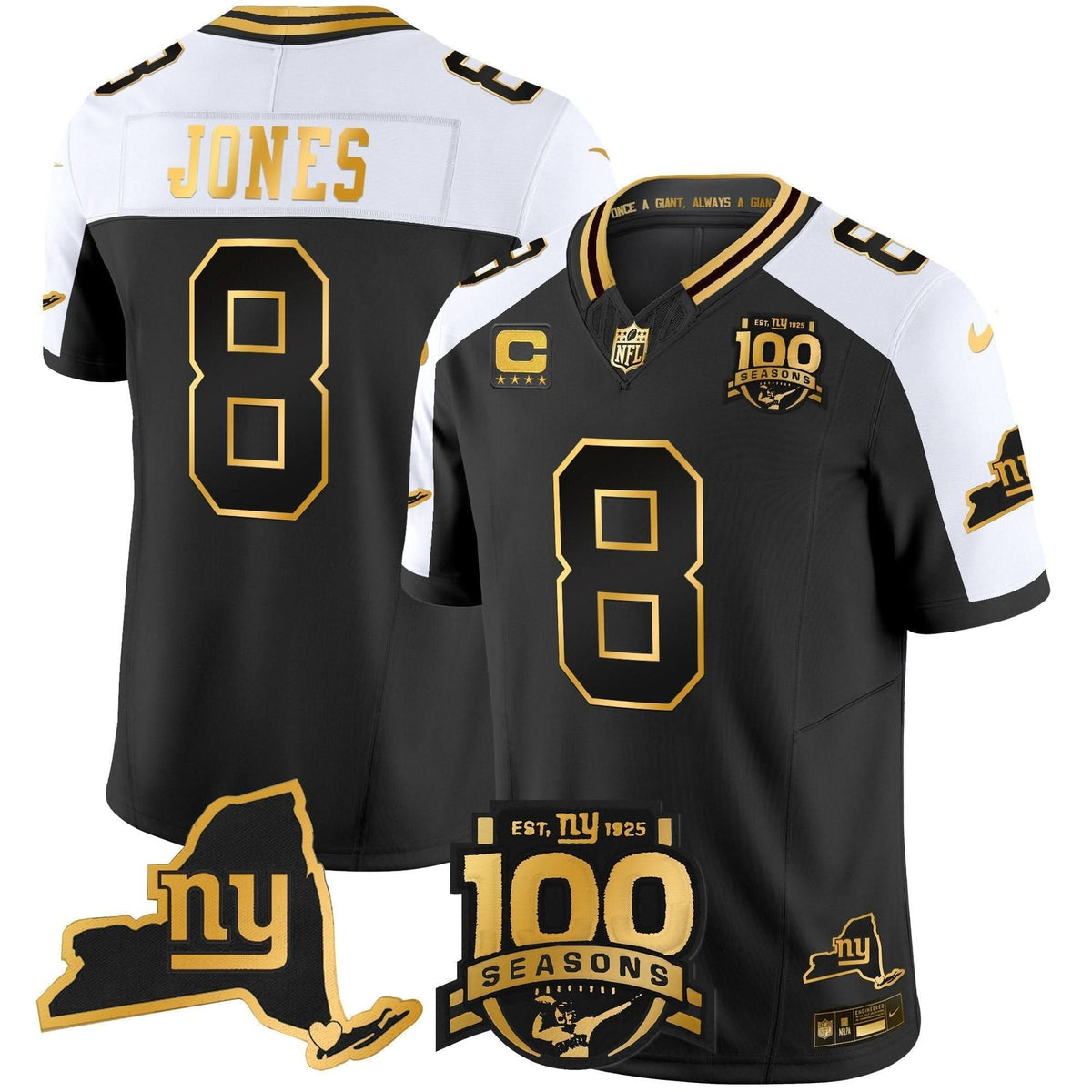 New York Giants 100th Season & State Patch Gold Vapor Limited Jersey - All Stitched - image 2
