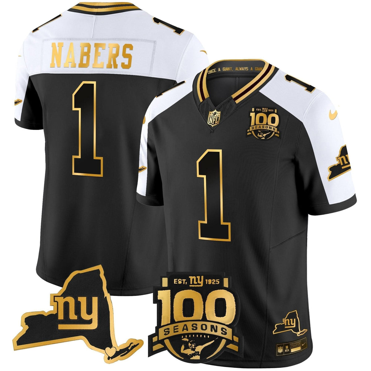 New York Giants 100th Season & State Patch Gold Vapor Limited Jersey - All Stitched - image 3