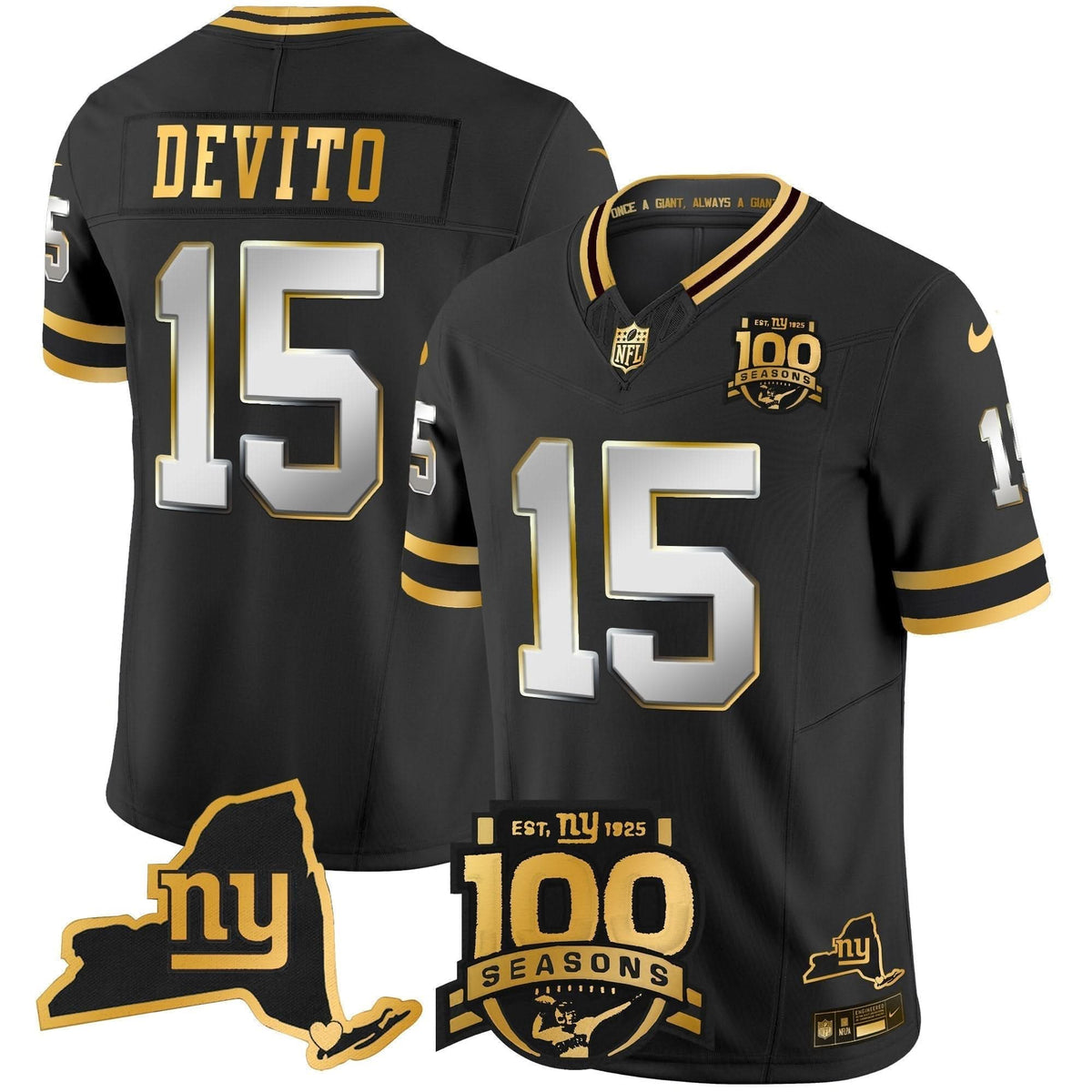 New York Giants 100th Season & State Patch Gold Vapor Limited Jersey - All Stitched - image 22