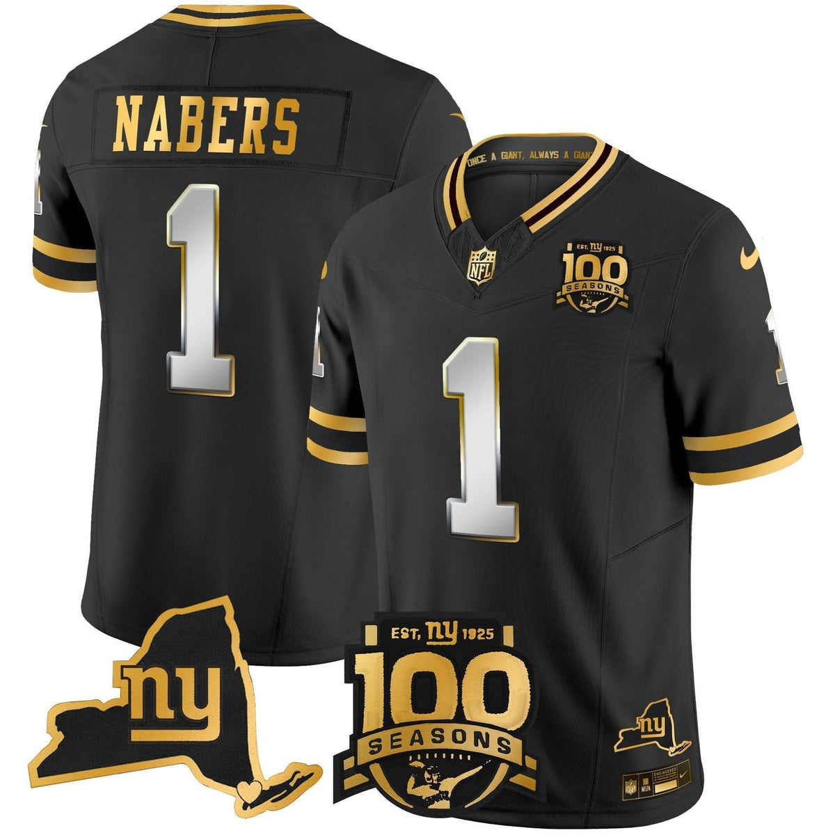 New York Giants 100th Season & State Patch Gold Vapor Limited Jersey - All Stitched - image 24