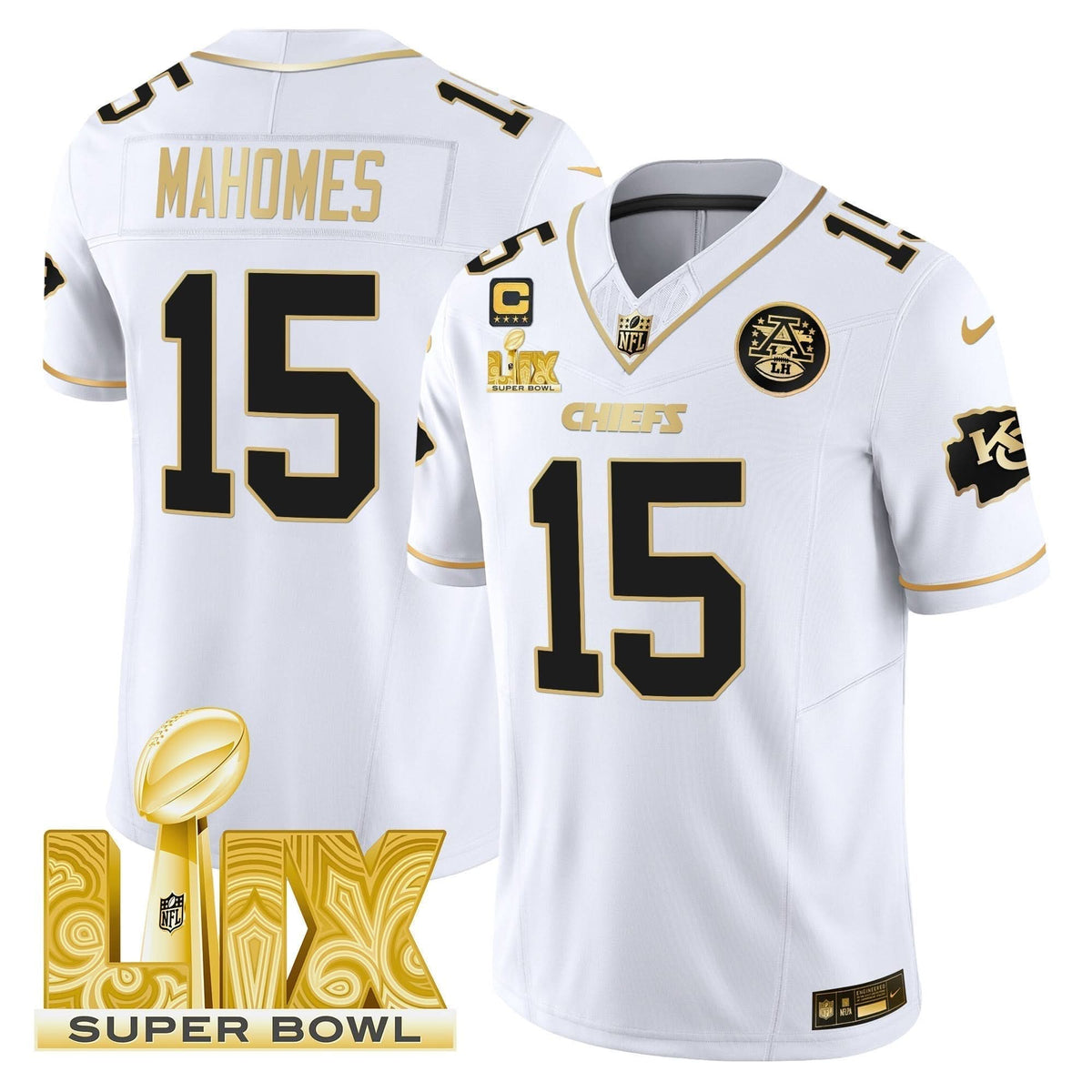 Chiefs Super Bowl LIX Patch Gold Vapor Limited Jersey - All Stitched - image 11