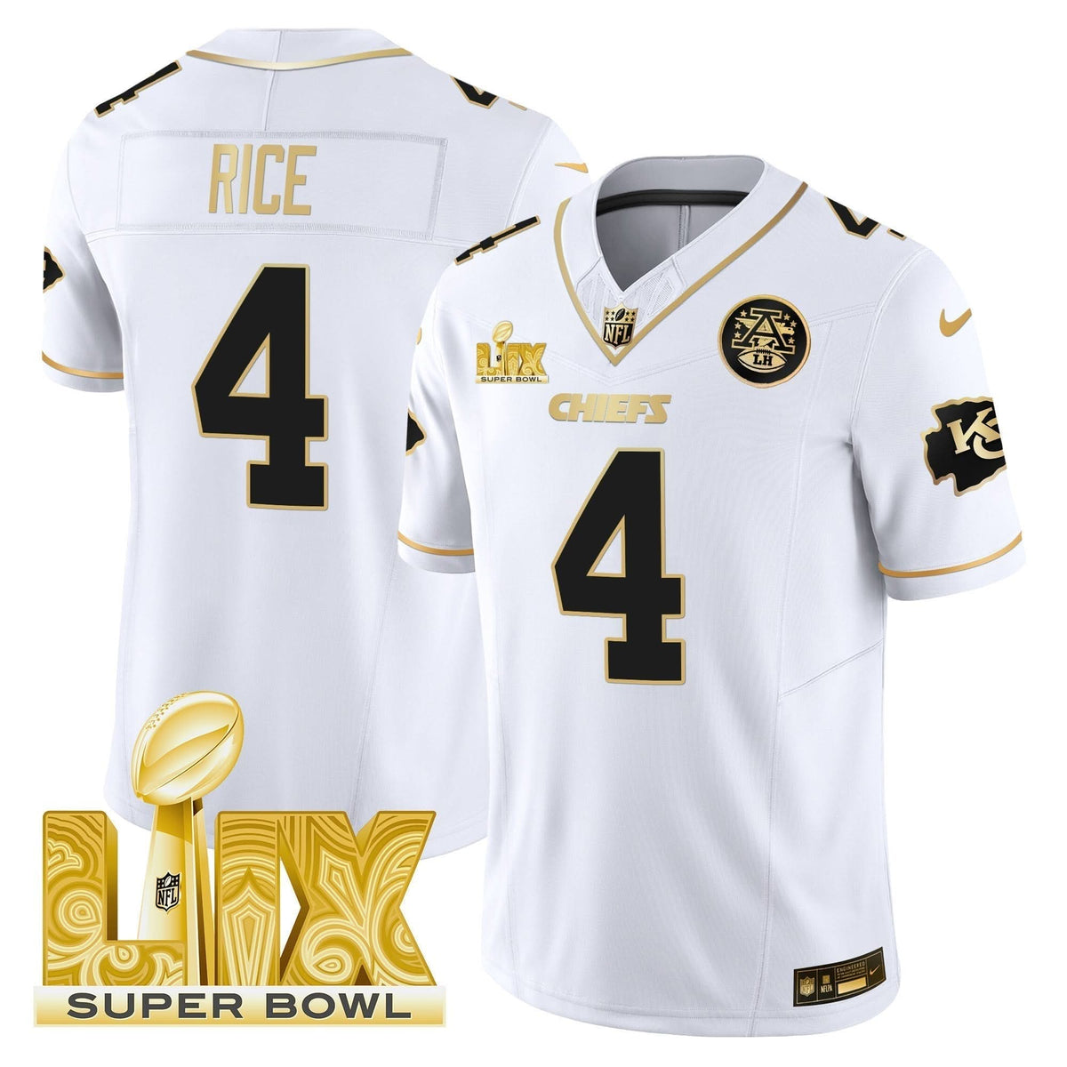 Chiefs Super Bowl LIX Patch Gold Vapor Limited Jersey - All Stitched - image 16