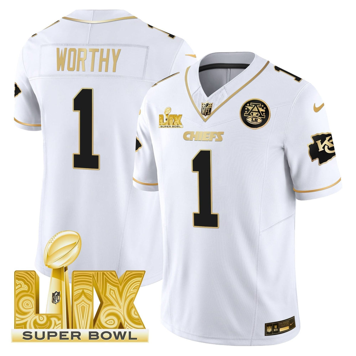 Chiefs Super Bowl LIX Patch Gold Vapor Limited Jersey - All Stitched - image 19