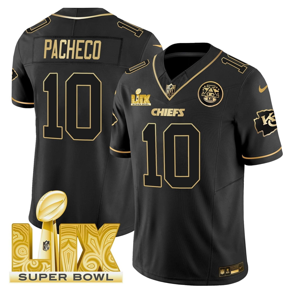 Chiefs Super Bowl LIX Patch Gold Vapor Limited Jersey - All Stitched - image 24