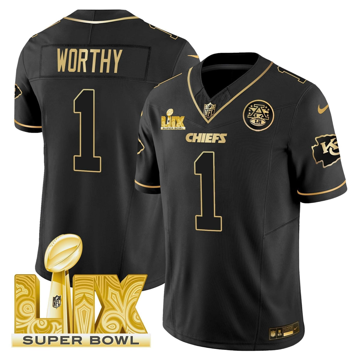 Chiefs Super Bowl LIX Patch Gold Vapor Limited Jersey - All Stitched - image 29