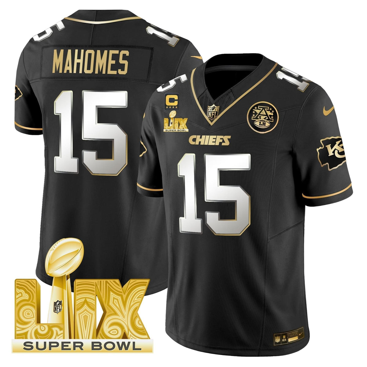 Chiefs Super Bowl LIX Patch Gold Vapor Limited Jersey - All Stitched - image 31