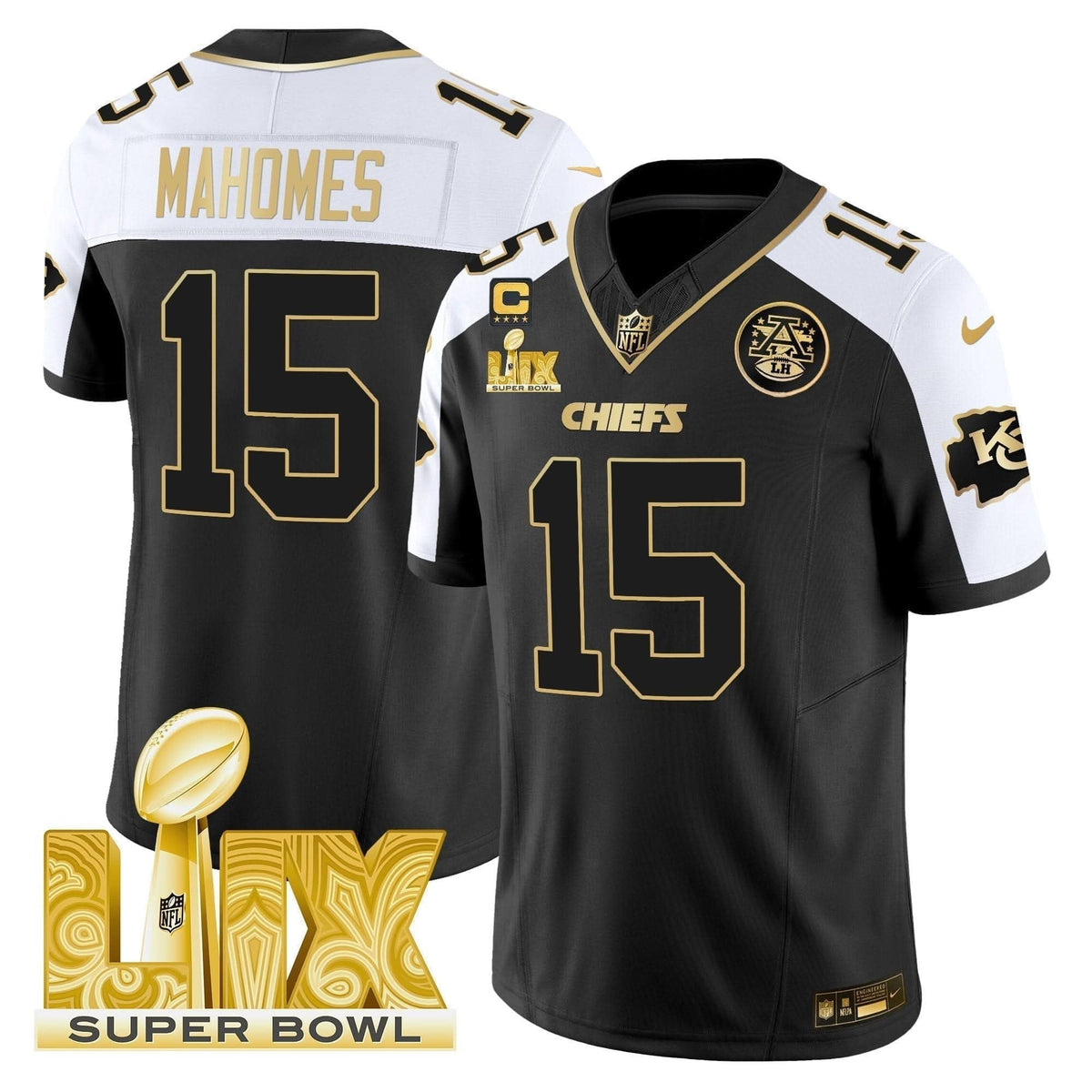 Chiefs Super Bowl LIX Patch Gold Vapor Limited Jersey - All Stitched - image 1