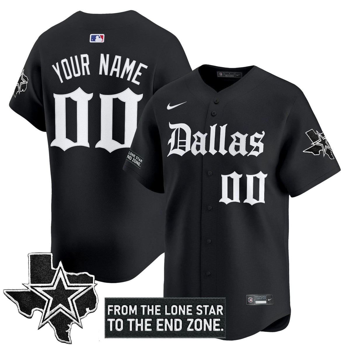 Dallas Cowboys 'Gothic Lone Star Edition' Vapor Baseball Custom Jersey - All Stitched - image 1