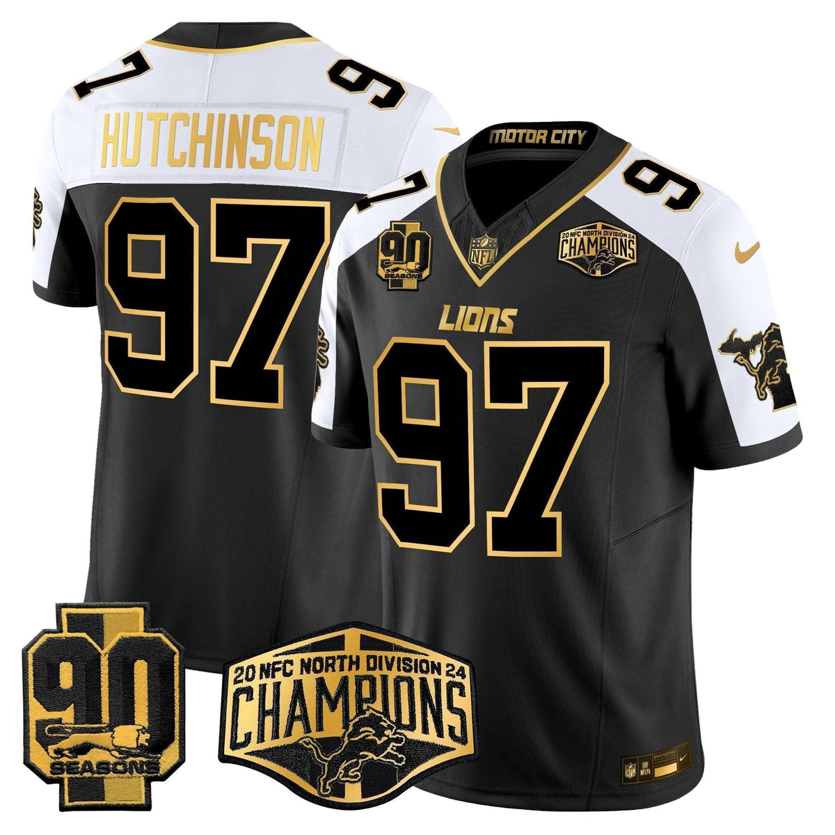 Detroit Lions 2024 NFC North Division Champions Patch Gold Vapor Limited Jersey - All Stitched - image 2