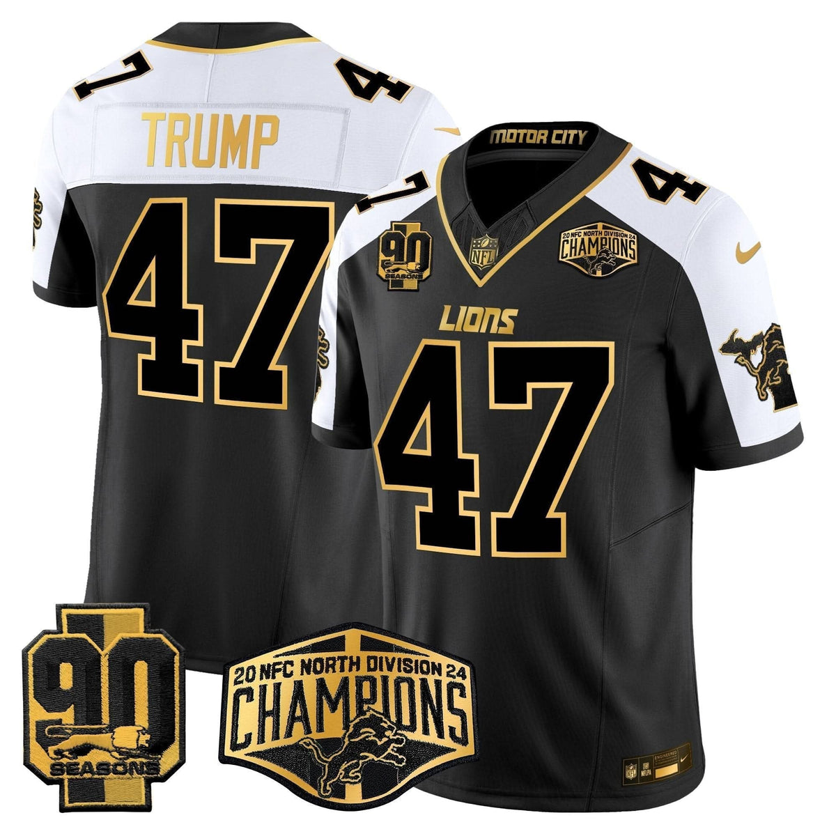 Detroit Lions 2024 NFC North Division Champions Patch Gold Vapor Limited Jersey - All Stitched - image 8