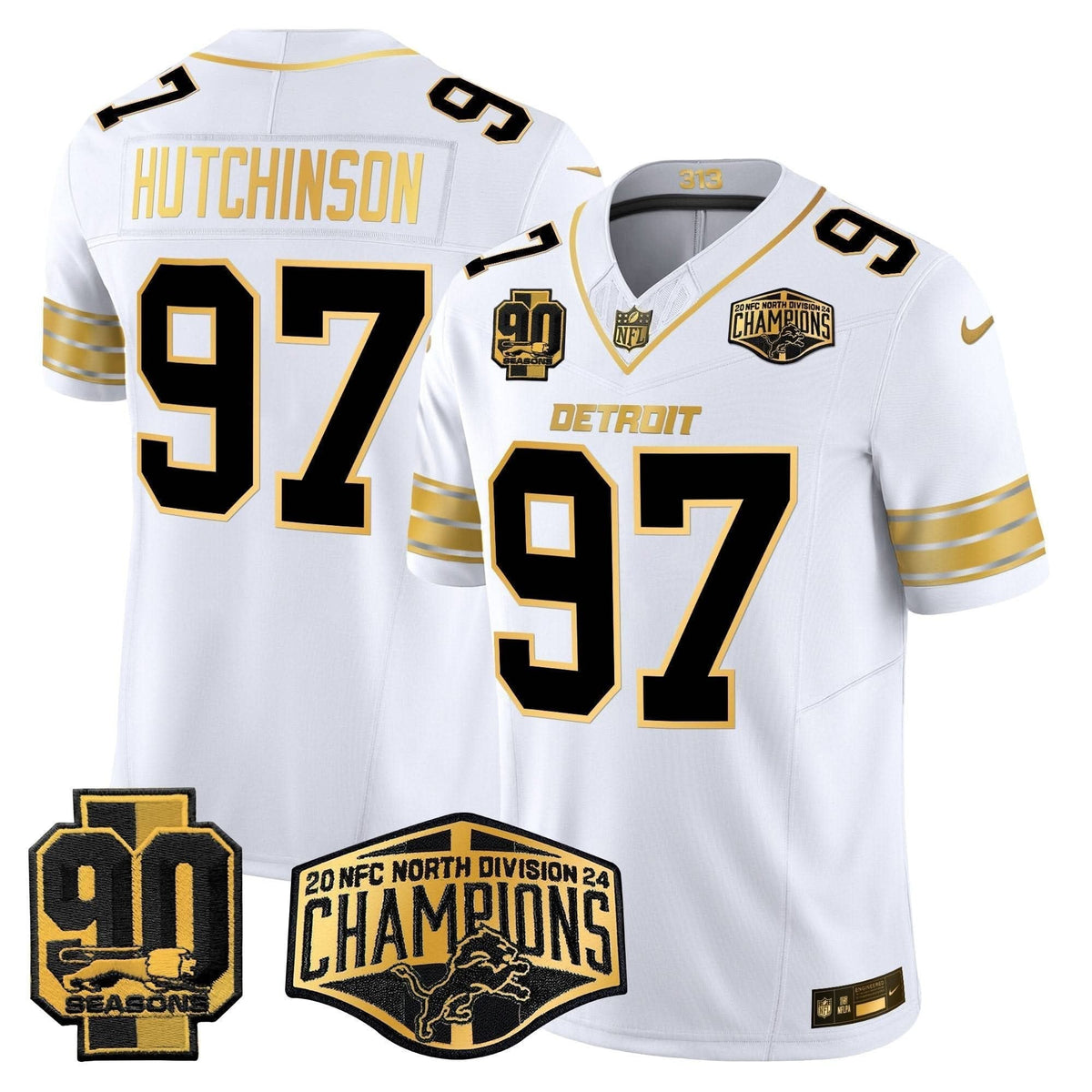 Detroit Lions 2024 NFC North Division Champions Patch Gold Vapor Limited Jersey - All Stitched - image 10