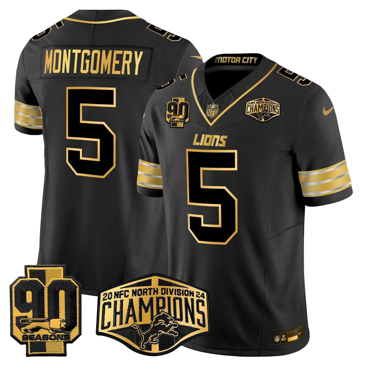 Detroit Lions 2024 NFC North Division Champions Patch Gold Vapor Limited Jersey - All Stitched - image 20