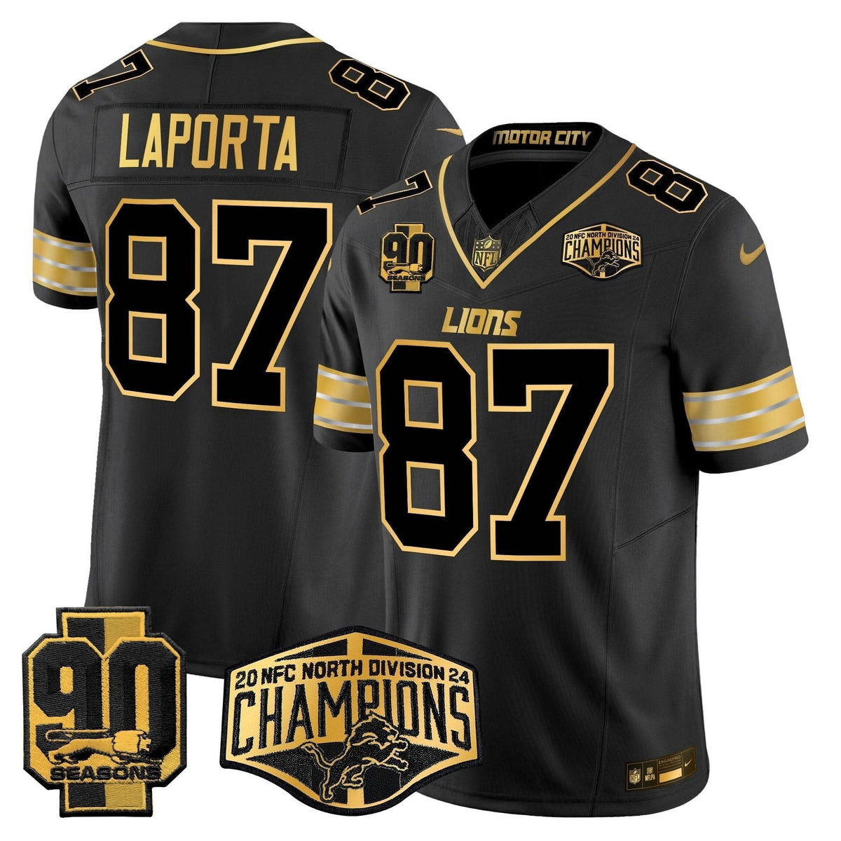 Detroit Lions 2024 NFC North Division Champions Patch Gold Vapor Limited Jersey - All Stitched - image 22