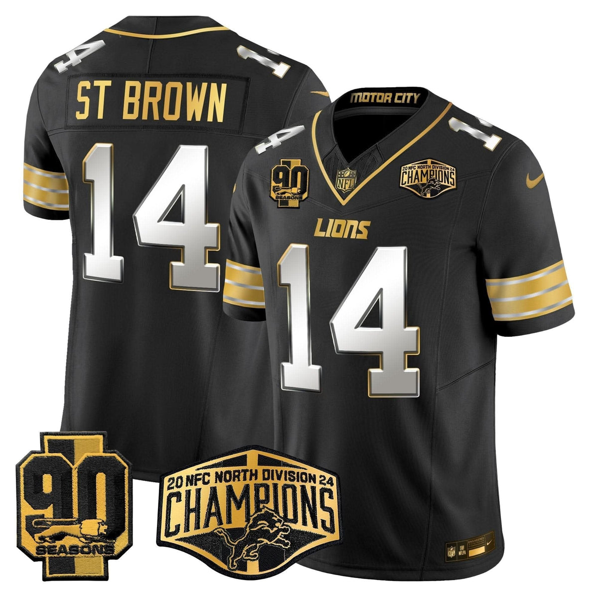 Detroit Lions 2024 NFC North Division Champions Patch Gold Vapor Limited Jersey - All Stitched - image 27