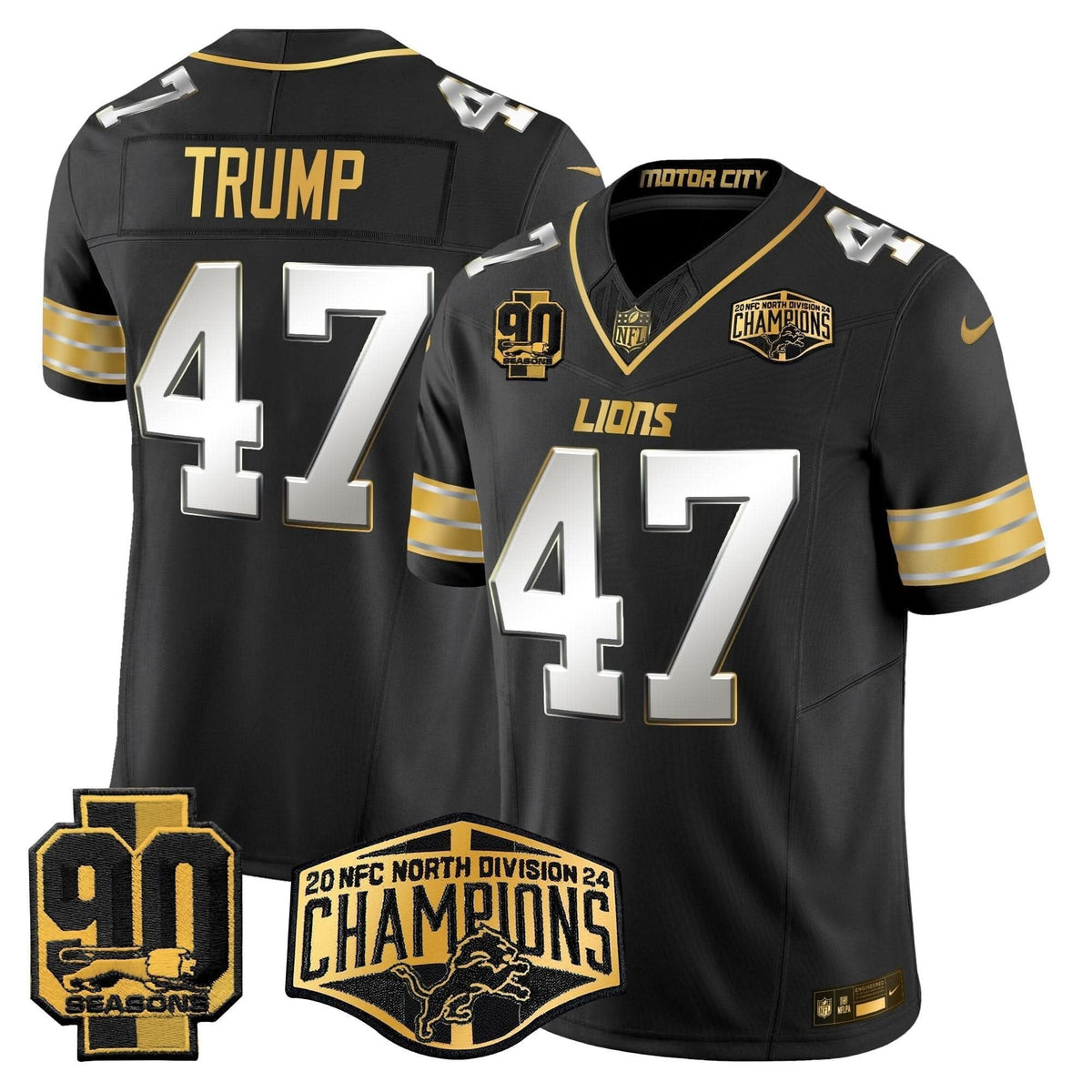 Detroit Lions 2024 NFC North Division Champions Patch Gold Vapor Limited Jersey - All Stitched - image 32