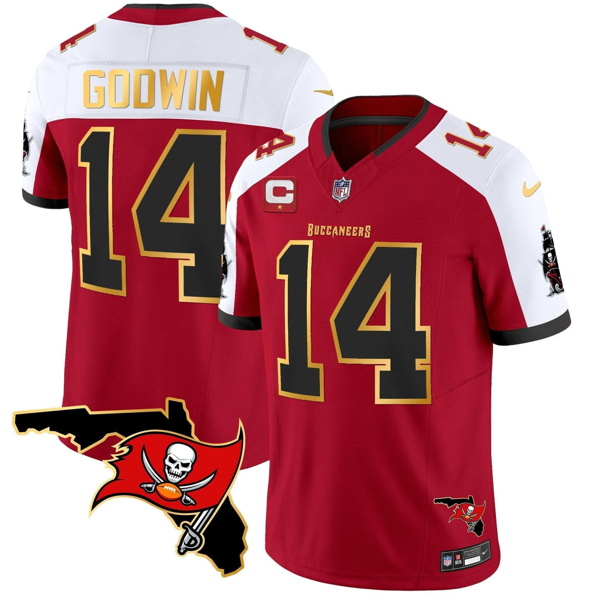 Buccaneers Florida Patch Gold Trim Vapor Jersey - All Stitched - image 10