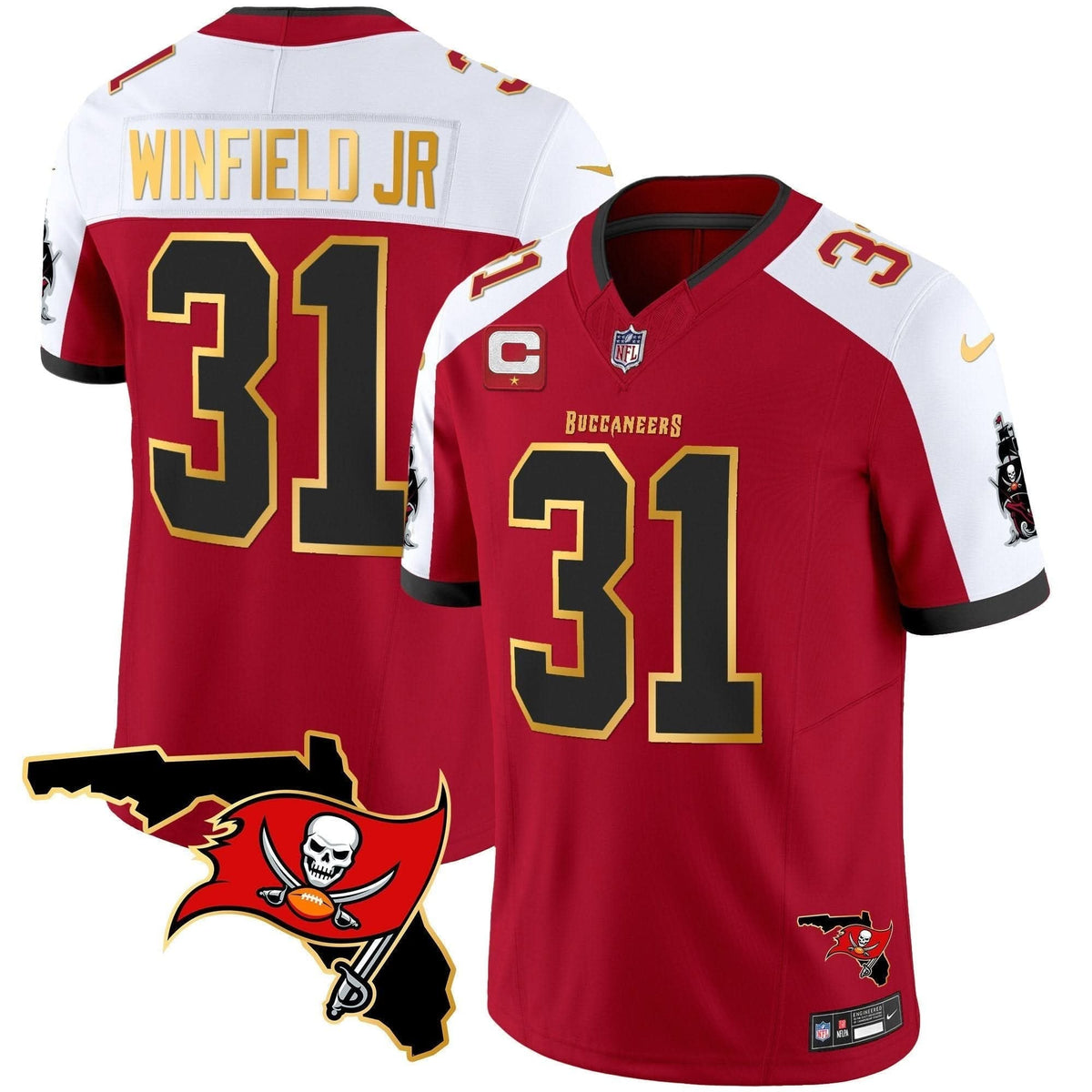 Buccaneers Florida Patch Gold Trim Vapor Jersey - All Stitched - image 13