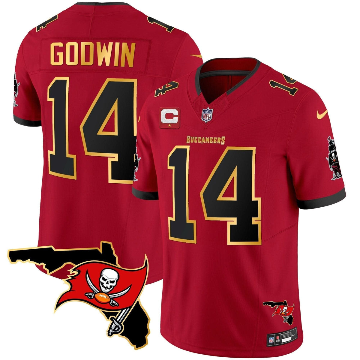 Buccaneers Florida Patch Gold Trim Vapor Jersey - All Stitched - image 17