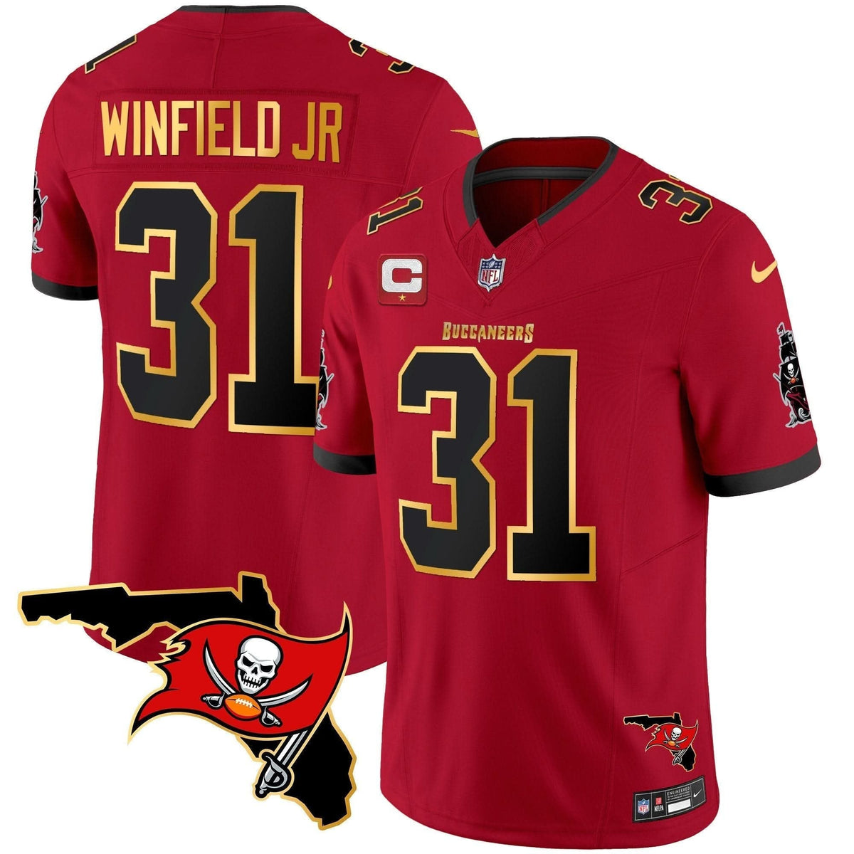 Buccaneers Florida Patch Gold Trim Vapor Jersey - All Stitched - image 20
