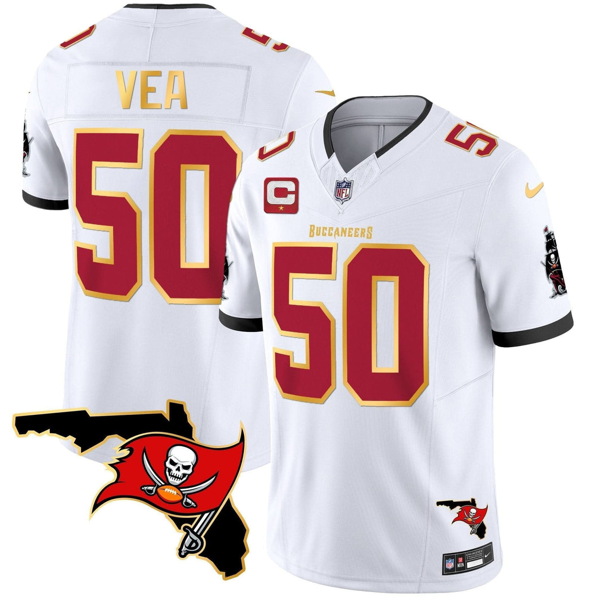 Buccaneers Florida Patch Gold Trim Vapor Jersey - All Stitched - image 26