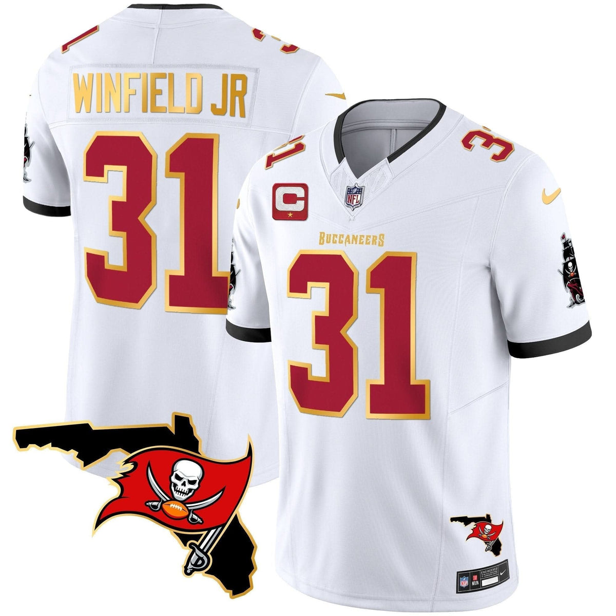 Buccaneers Florida Patch Gold Trim Vapor Jersey - All Stitched - image 27