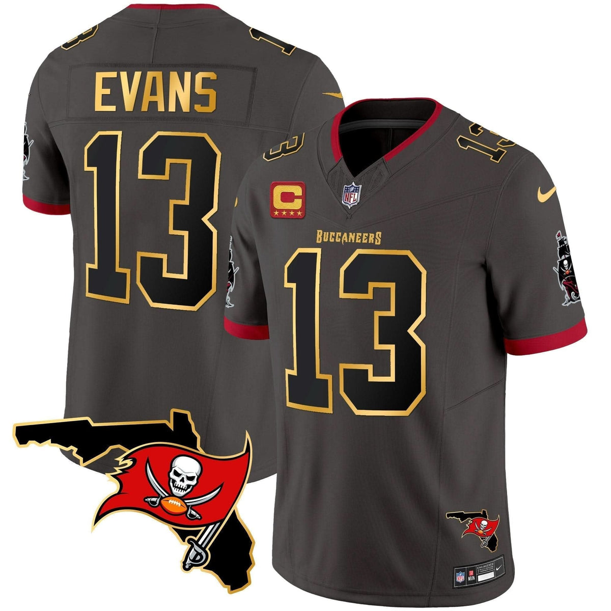 Buccaneers Florida Patch Gold Trim Vapor Jersey - All Stitched - image 30