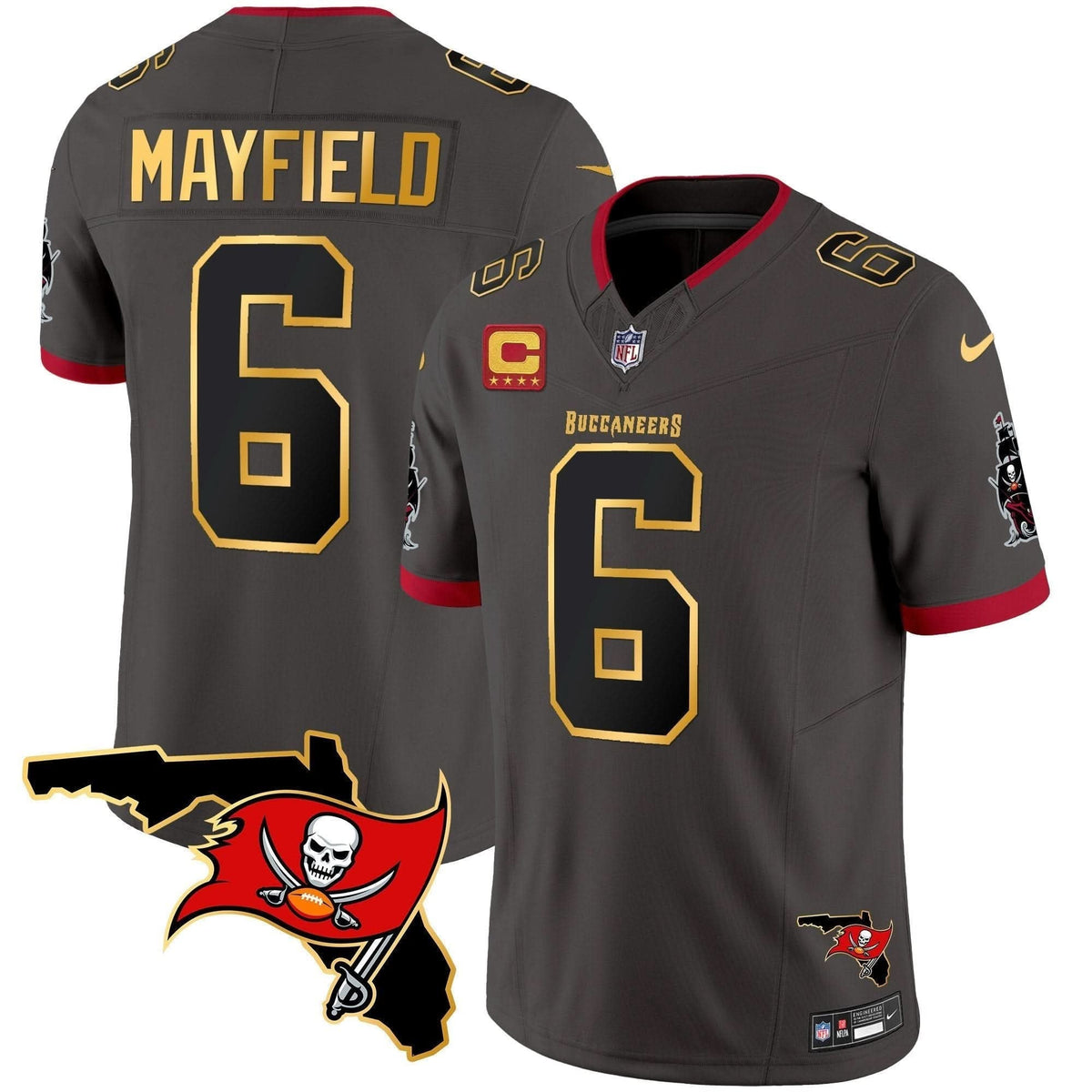 Buccaneers Florida Patch Gold Trim Vapor Jersey - All Stitched - image 32