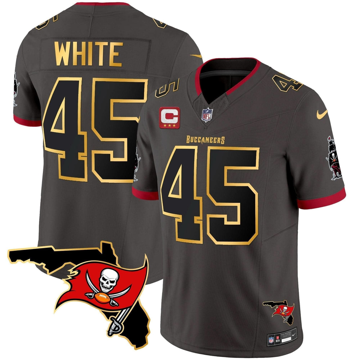 Buccaneers Florida Patch Gold Trim Vapor Jersey - All Stitched - image 35