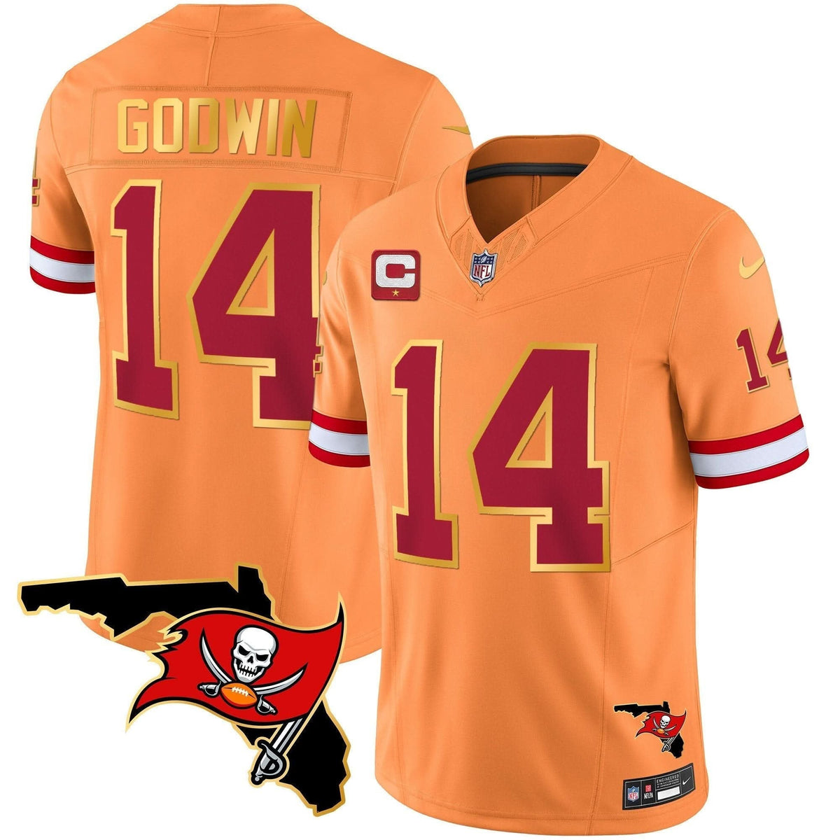 Buccaneers Florida Patch Gold Trim Vapor Jersey - All Stitched - image 38