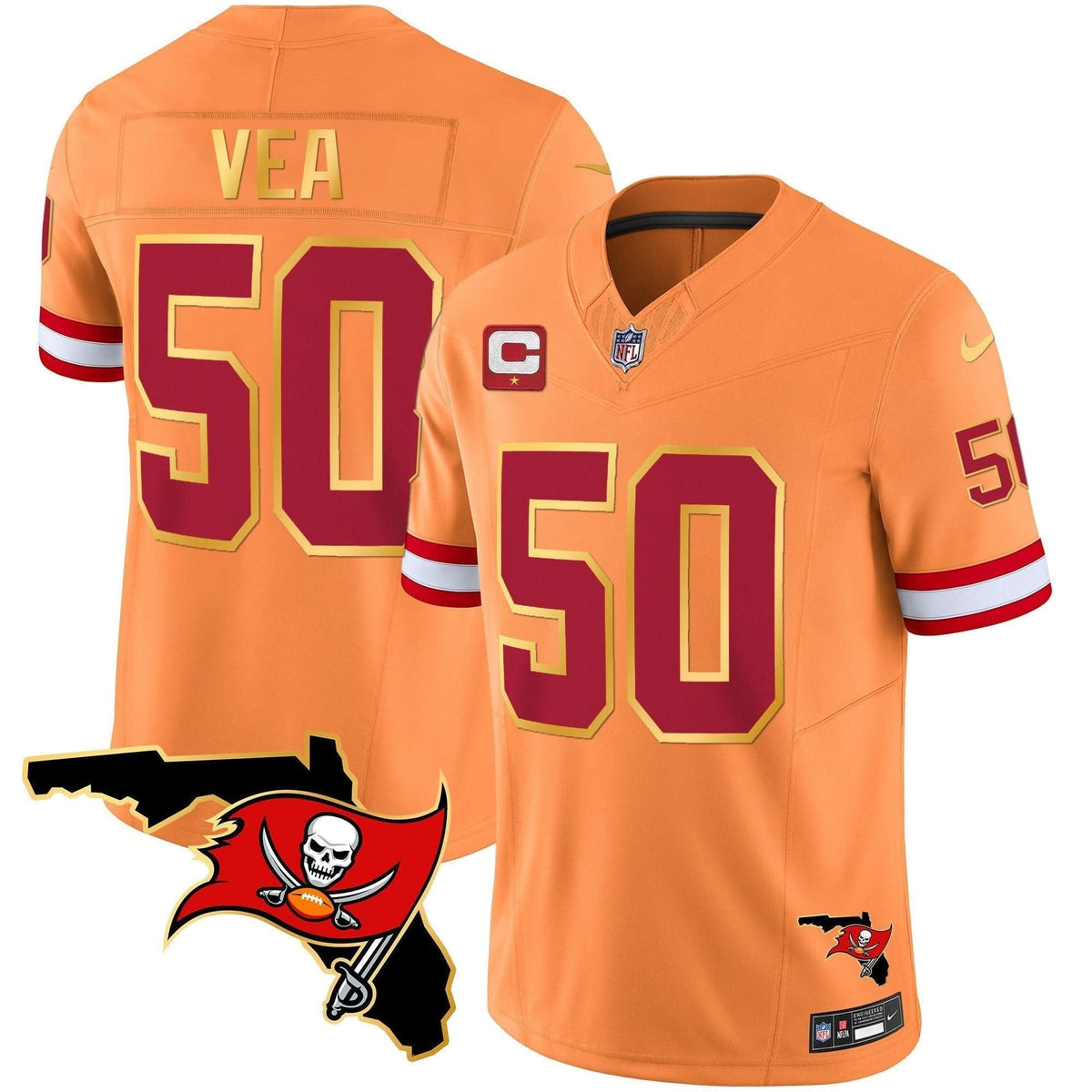 Buccaneers Florida Patch Gold Trim Vapor Jersey - All Stitched - image 40