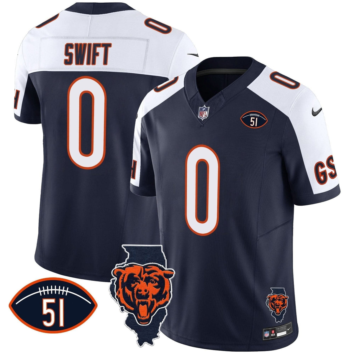Bears Illinois Patch Vapor Jersey - All Stitched - image 2