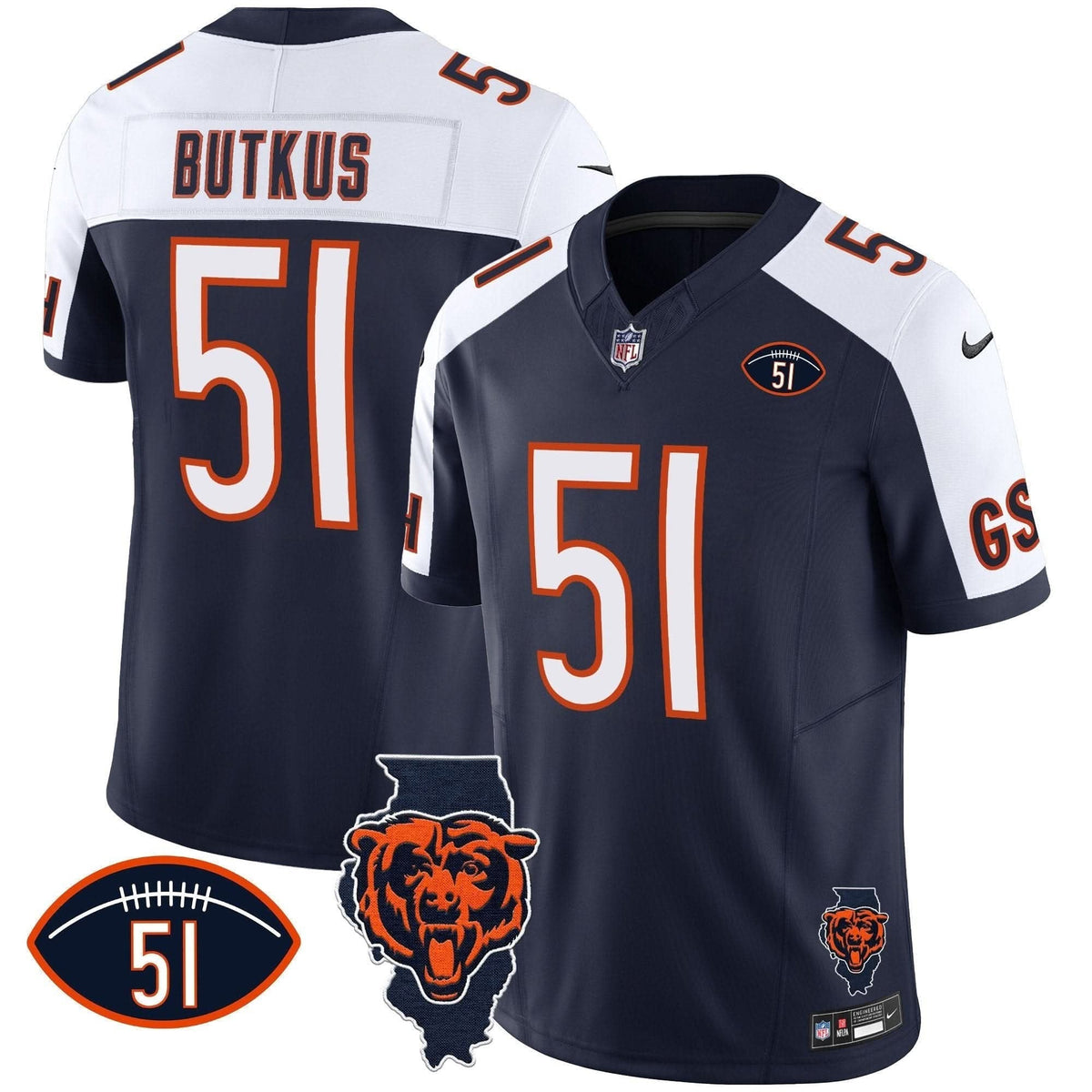 Bears Illinois Patch Vapor Jersey - All Stitched - image 3