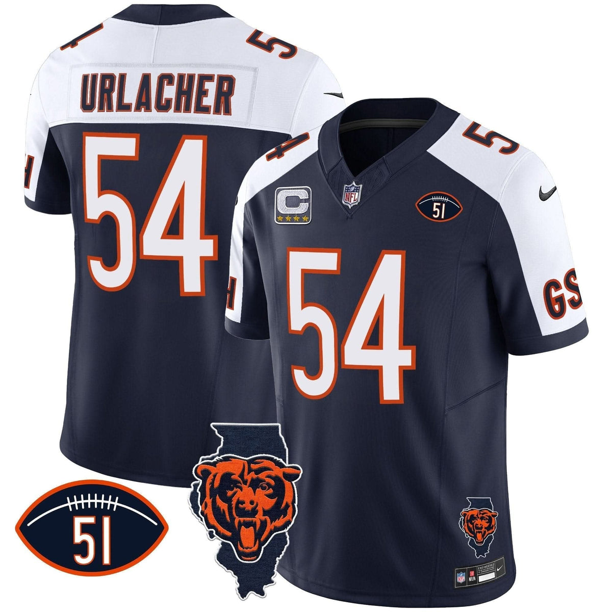 Bears Illinois Patch Vapor Jersey - All Stitched - image 4