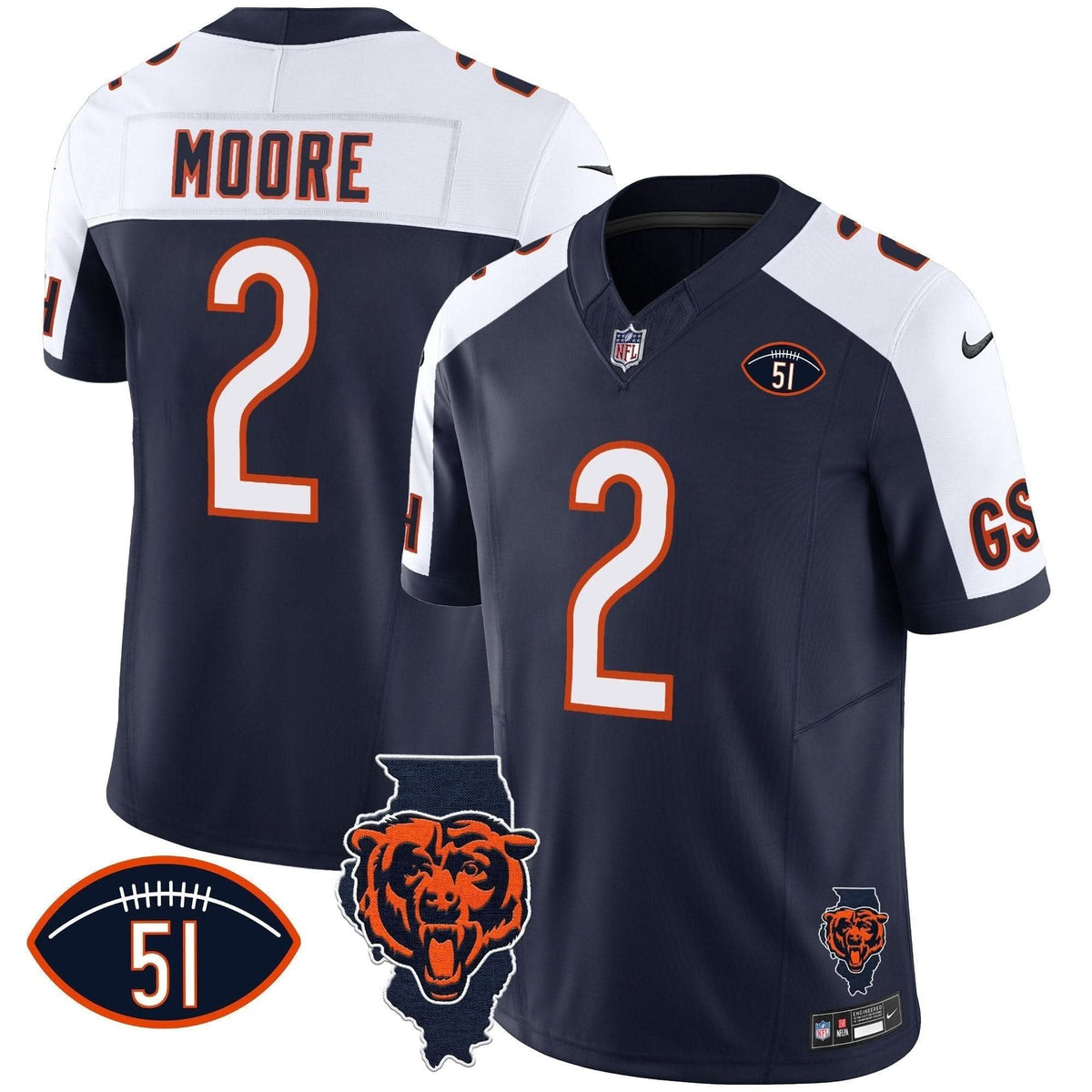 Bears Illinois Patch Vapor Jersey - All Stitched - image 5