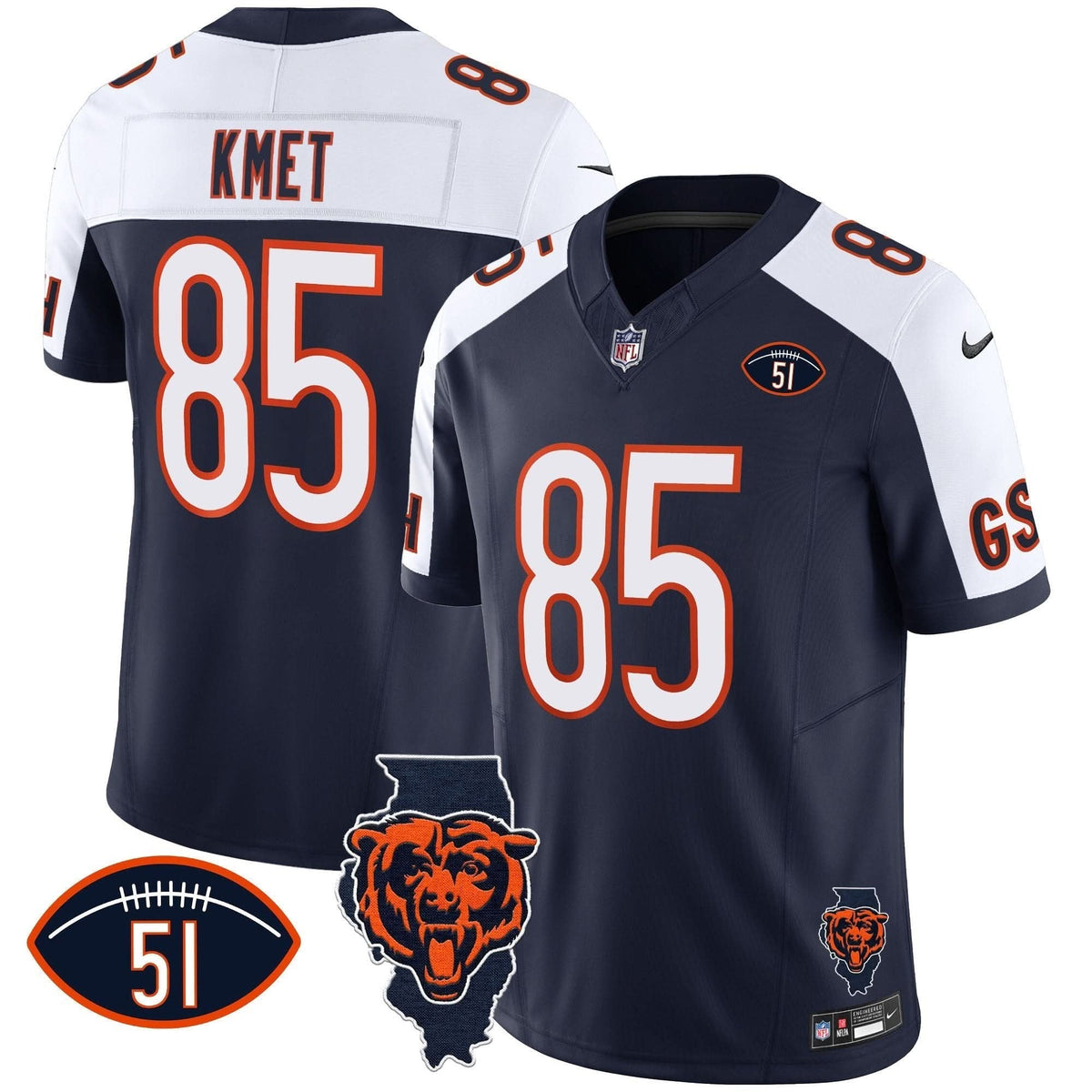 Bears Illinois Patch Vapor Jersey - All Stitched - image 7