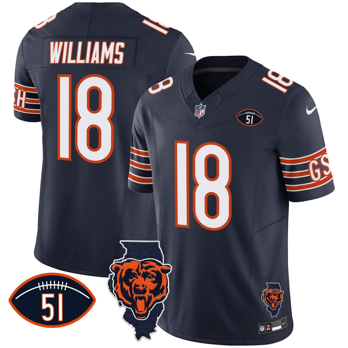 Bears Illinois Patch Vapor Jersey - All Stitched - image 8