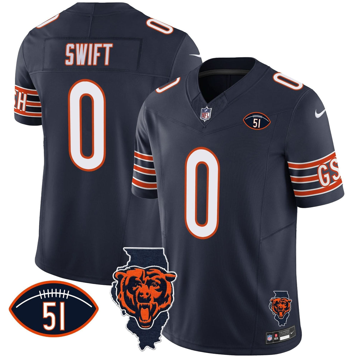 Bears Illinois Patch Vapor Jersey - All Stitched - image 9